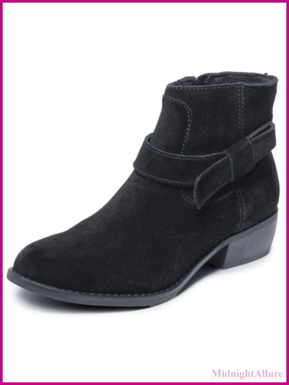 Western Ankle Bootie Suede Knotted Collar Zip Memory Foam